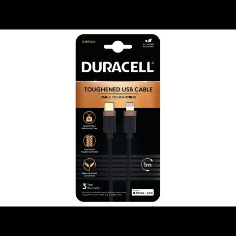 Duracell USB9012A lightning kabelis 1 m Melns