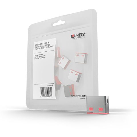 Lindy 40460 porta bloķētājs USB Type-A Rozā Akrilonitrilbutadiēnstirēnterpolim…