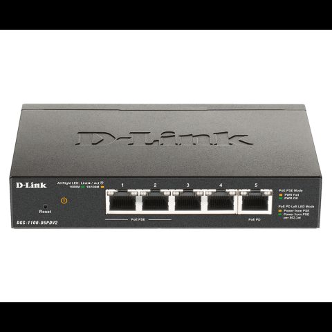 D-Link DGS-1100-05PDV2 tīkla pārslēgs Vadīts Gigabit Ethernet (10/100/1000) Pow…
