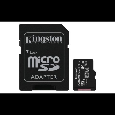 Kingston Technology Canvas Select 64GB micSDXC Plus 100R A1 C10 Card + ADP