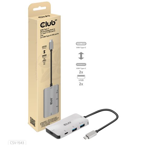 Club 3D CLUB3D USB Gen2 Type-C PD Charging Hub to 2x Type-C 10G ports and 2x USB…