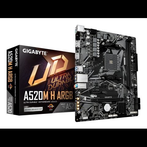 Gigabyte A520M H ARGB Motherboard - Supports AMD Ryzen 5000 Series CPUs