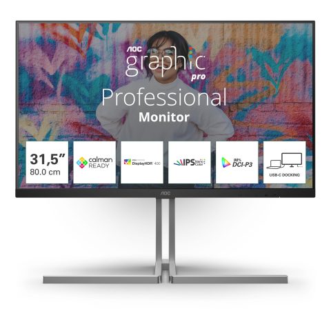AOC U3 U32U3CV monitori 80 cm (31.5") 3840 x 2160 pikseļi 4K Ultra HD LCD Me…
