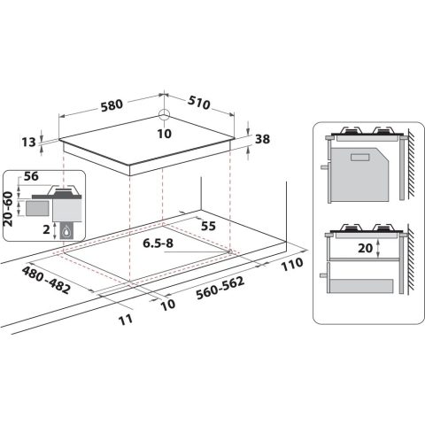Whirlpool TGML 650 IX Nerūsējošs tērauds Iebūvēts 58 cm Gāzes 4 zone(s)