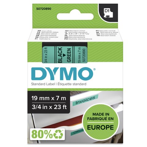 Dymo D1 Standard - Black on Green - 19mm marķēšanas lenta Melns uz zaļa