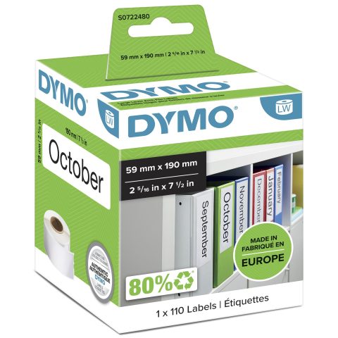 Dymo LW - Large Lever Arch File Labels - 59 x 190 mm - S0722480 Balts Pašlīmē…