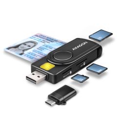 Axagon CRE-SMP2A USB Smart card & SD/microSD/SIM PocketReader smart card reader…