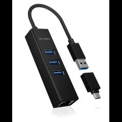 Icy Box IB-HUB1419-LAN USB 3.2 Gen 1 (3.1 Gen 1) Type-A Melns