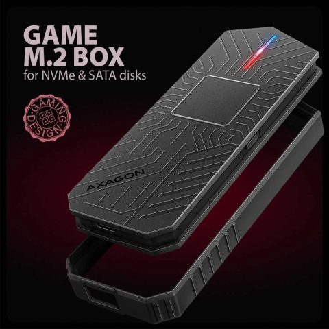 „AXAGON USB-C 10Gbps“ – Корпус для M.2 NVMe и SATA SSD GAME M.2