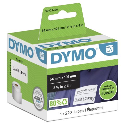 Dymo LW - Shipping / Name Badge Labels - 54 x 101 mm - S0722430 Balts Pašlīmē…