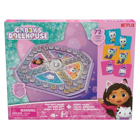 Spin Games Gabby’s Dollhouse Pop-Up Game & 72pc Memory Match Game Bundle
