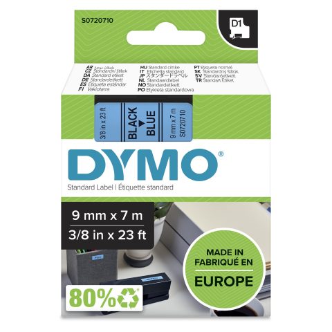 Dymo D1 Standard - Black on Blue - 9mm marķēšanas lenta Melns uz zila
