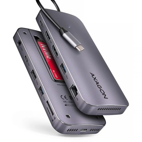 Axagon USB-C 10Gbps multi-port hub. NVMe/SATA M.2
