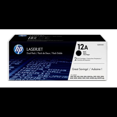 Hewlett Packard (HP) HP LaserJet Q2612A dubulta paka melnas krāsas printera kasetnes