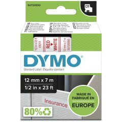 Dymo D1 -Standard Labels - Red on White - 12mm x 7m