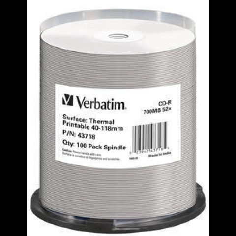 Verbatim CD-R Thermal Printable No ID Brand 700 MB 52x 100 pcs