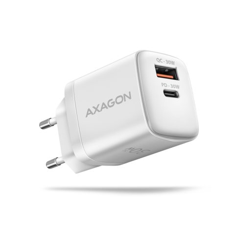 Axagon ACU-PQ30W Ladegerät QC3.0.4.0/AFC/FCP/PPS/Apple+ PD USB-C 30W - weiß - U…