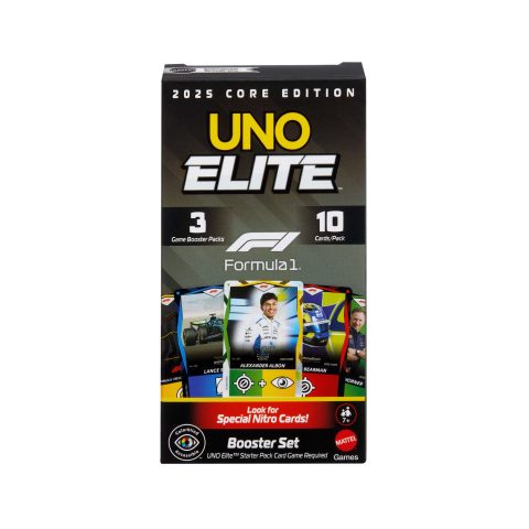 Mattel Games UNO Elite Formula 1 Booster Set with 30 Elite Action Cards