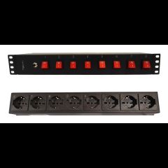 Techly 8 ways 19" Rack Power Strip with 8 ON/OFF Switches 1.5U