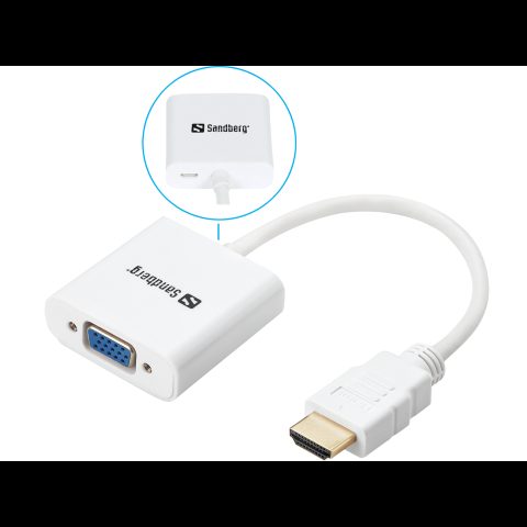 Sandberg 508-69 video kabeļu aksesuārs VGA (D-Sub) HDMI Type A (Standard) Balts