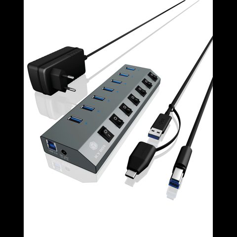 Icy Box IB-HUB1701-C3 USB 3.2 Gen 1 (3.1 Gen 1) Type-B 5000 Mbit/s Antracīts