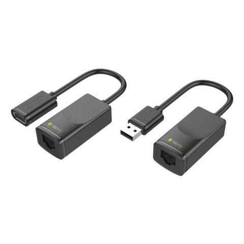 Techly IUSB-EXTENDTY2 kabeļu spraudņu pāreja RJ-45 USB 2.0 Type-A Melns