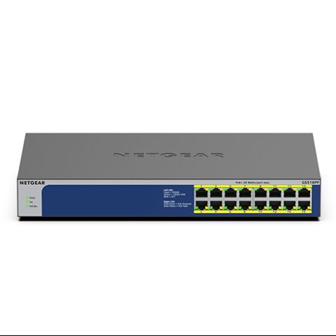 Netgear GS516PP Неуправляемый Gigabit Ethernet (10/100/1000) Питание по Ethernet…