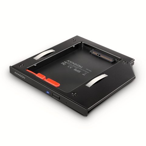 Axagon RSS-CD09 2.5 SSD/HDD caddy into DVD slot 9.5 mm LED ALU интерфейсная кар…