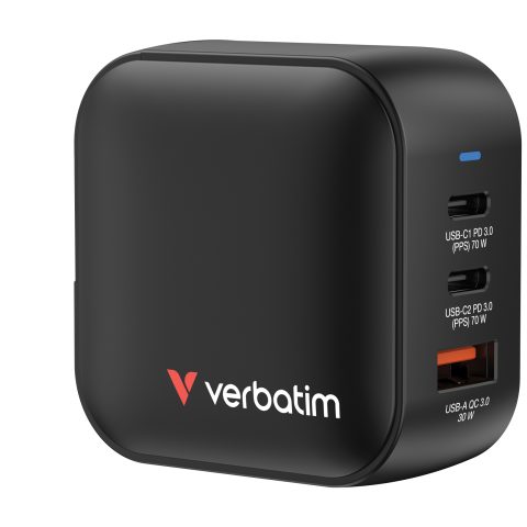 Verbatim Mini GaN Charger 70W Universāls Melns AC Ātrā uzlāde Iekštelpas