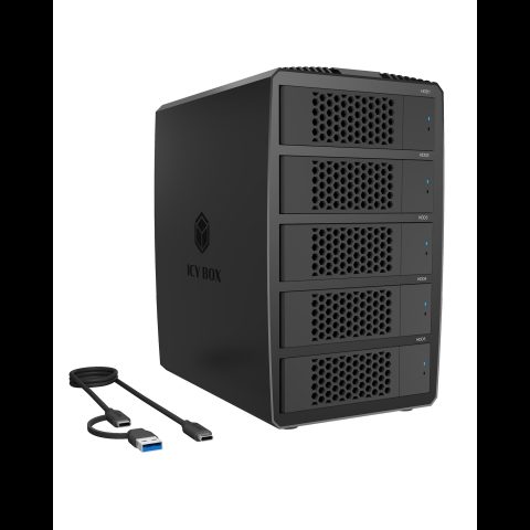 Icy Box IB-RD3705-CU3 дисковая система хранения данных 0 TB Настольный Черный