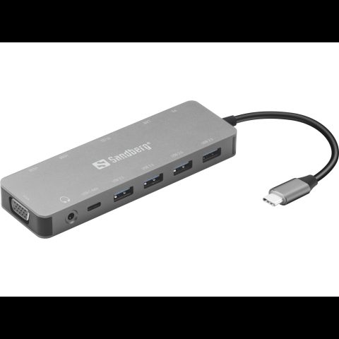 Sandberg 136-45 dokstacija Dok-ligzda USB Veids-C Alumīnijs