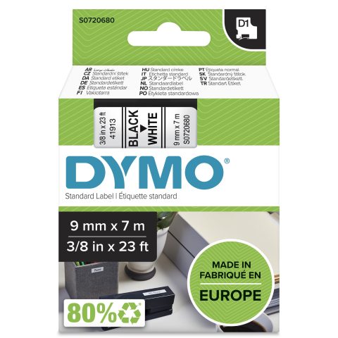 Dymo D1 Standard - Black on White - 9mm marķēšanas lenta Melns uz balta