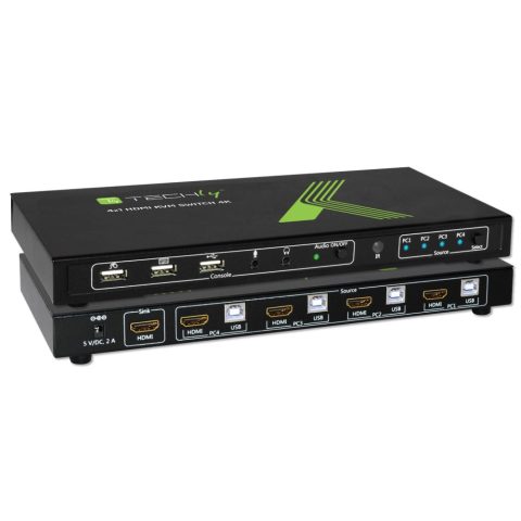 Techly 4x1 USB HDMI KVM Switch 4Kx2K IDATA KVM-HDMI4U (KVM) tastatūras/video/pe…