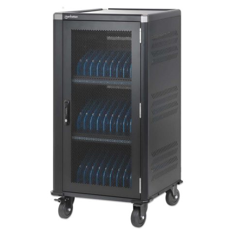 Manhattan Laptop Charging Cabinet Trolley/Cart via USB-C 65W 16" 30-bay