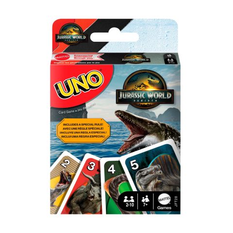 Mattel Games JFT28 galda spēle UNO Jurassic World Kāršu spēle Kāršu nomešana