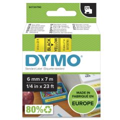 Dymo D1 Standard - Black on Yellow - 6mm marķēšanas lenta Melns uz dzeltena